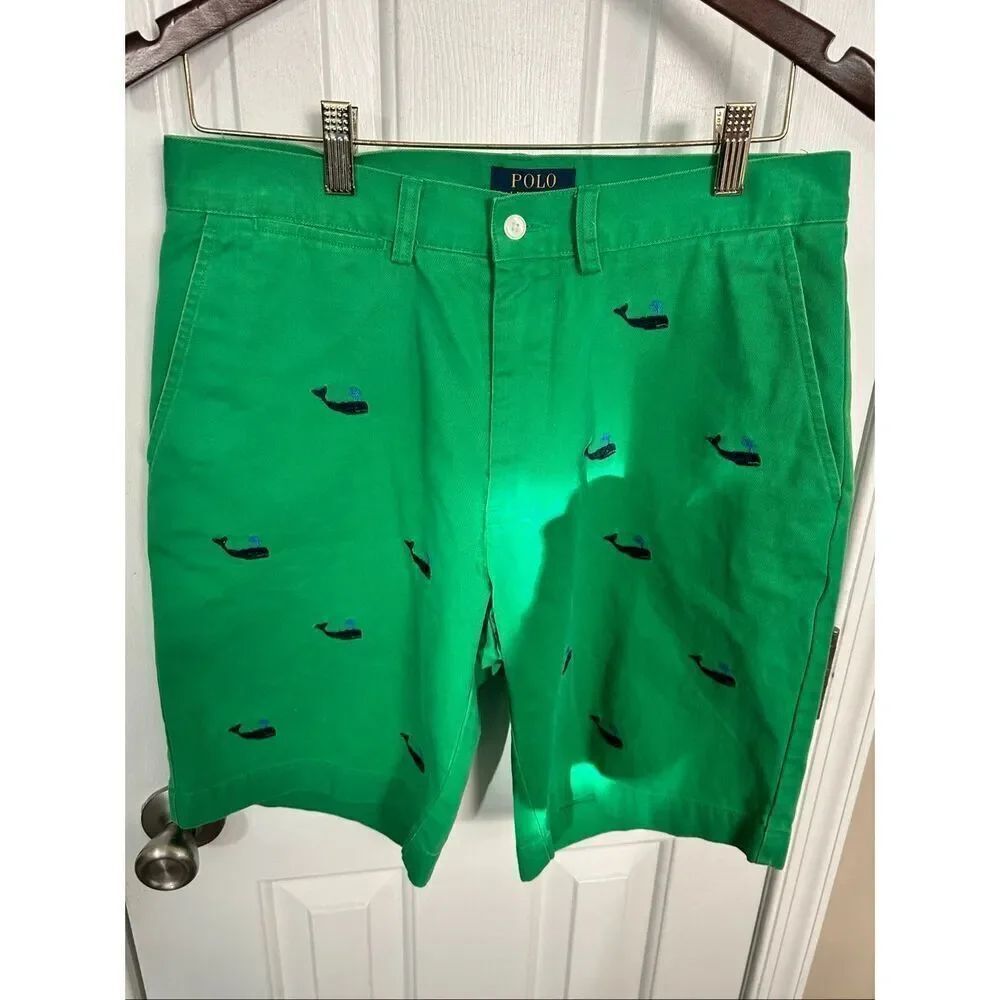 Polo Ralph Lauren Shorts Mens sz 30 Green Whale Chino Preppy Embroidered
